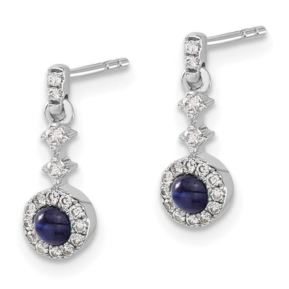 14K Weißgold Ohrringe mit echten Diamanten und Cabochon-Saphiren