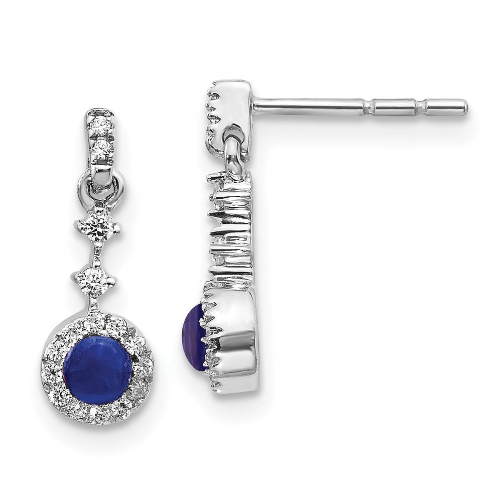 14K Weißgold Ohrringe mit echten Diamanten und Cabochon-Saphiren
