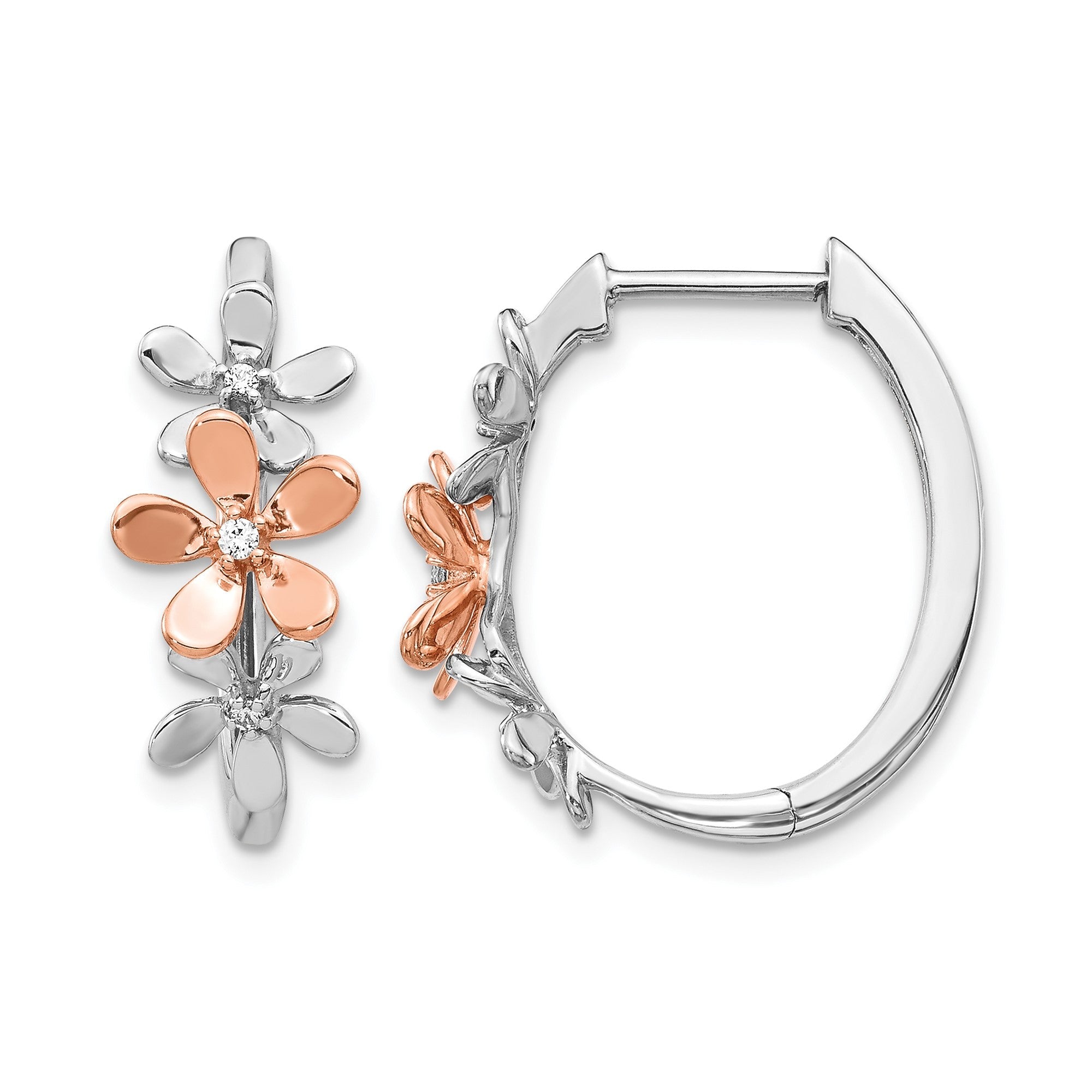 14K Gelbgold Ohrringe mit Roségold und Weißgold und echten Diamanten