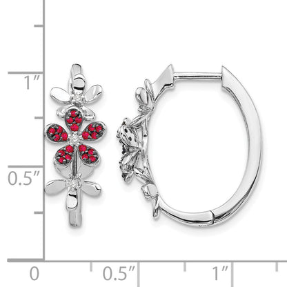 14K Weißgold Ohrringe mit echten Diamanten und Rubinen