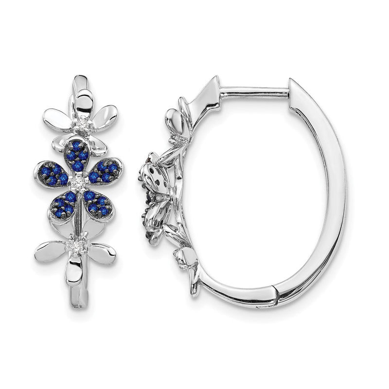 14K Weißgold Ohrringe mit echten Diamanten und Saphiren