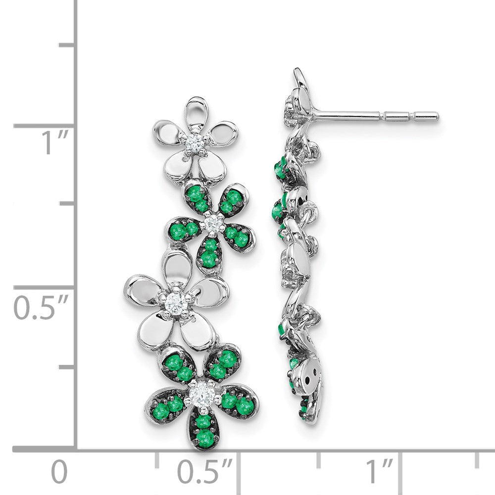 14K Weißgold Ohrringe mit echten Diamanten und Smaragden