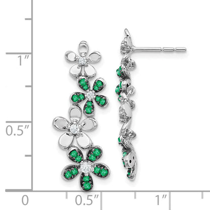 14K Weißgold Ohrringe mit echten Diamanten und Smaragden
