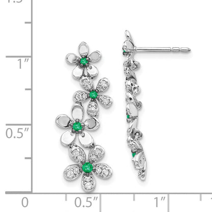 14K Weißgold Ohrringe mit echten Diamanten und Smaragden