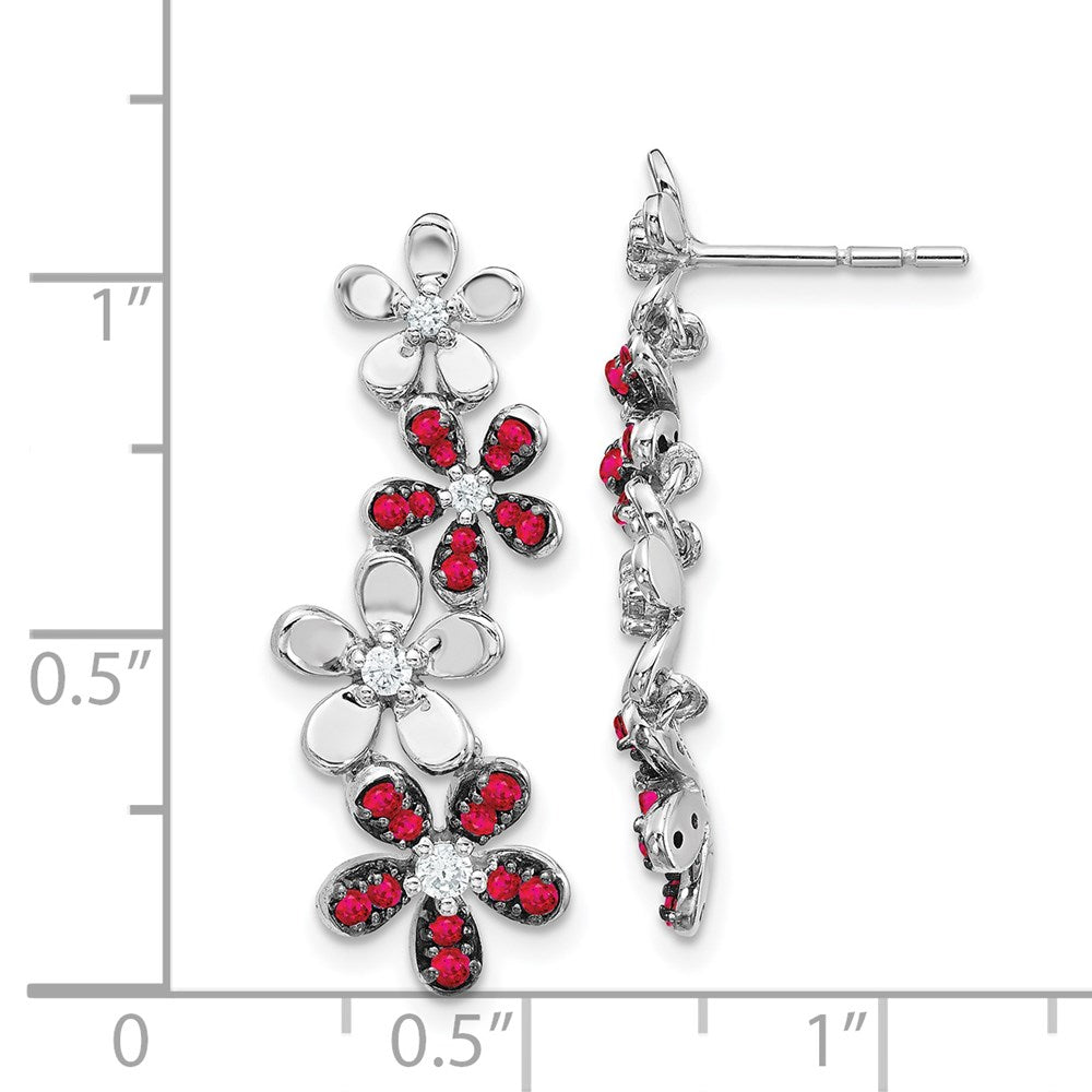 Ohrringe aus 14K Weißgold mit echten Diamanten und Rubinen