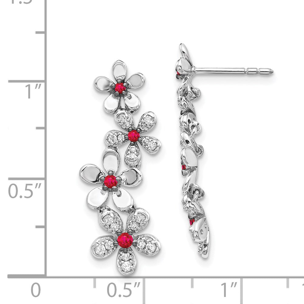 14K Weißgold Ohrringe mit echten Diamanten und Rubinen