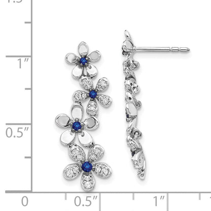 14K Weißgold Ohrringe mit echten Diamanten und Saphiren
