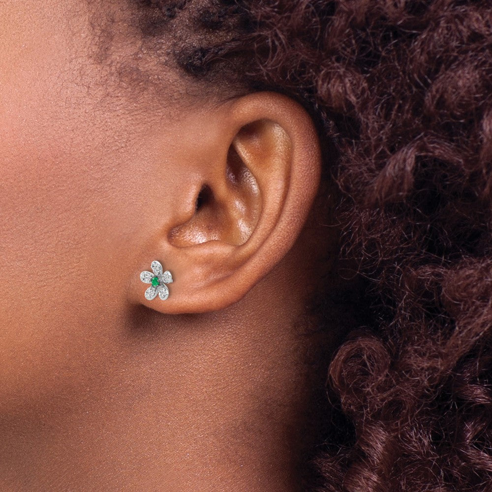 14K Weißgold Ohrringe mit echten Diamanten und Smaragden