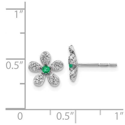 14K Weißgold Ohrringe mit echten Diamanten und Smaragden