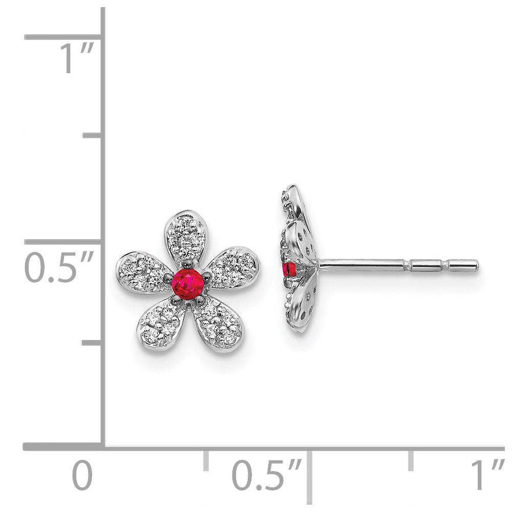 14K Weißgold Ohrringe mit echten Diamanten und Rubinen