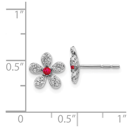 14K Weißgold Ohrringe mit echten Diamanten und Rubinen