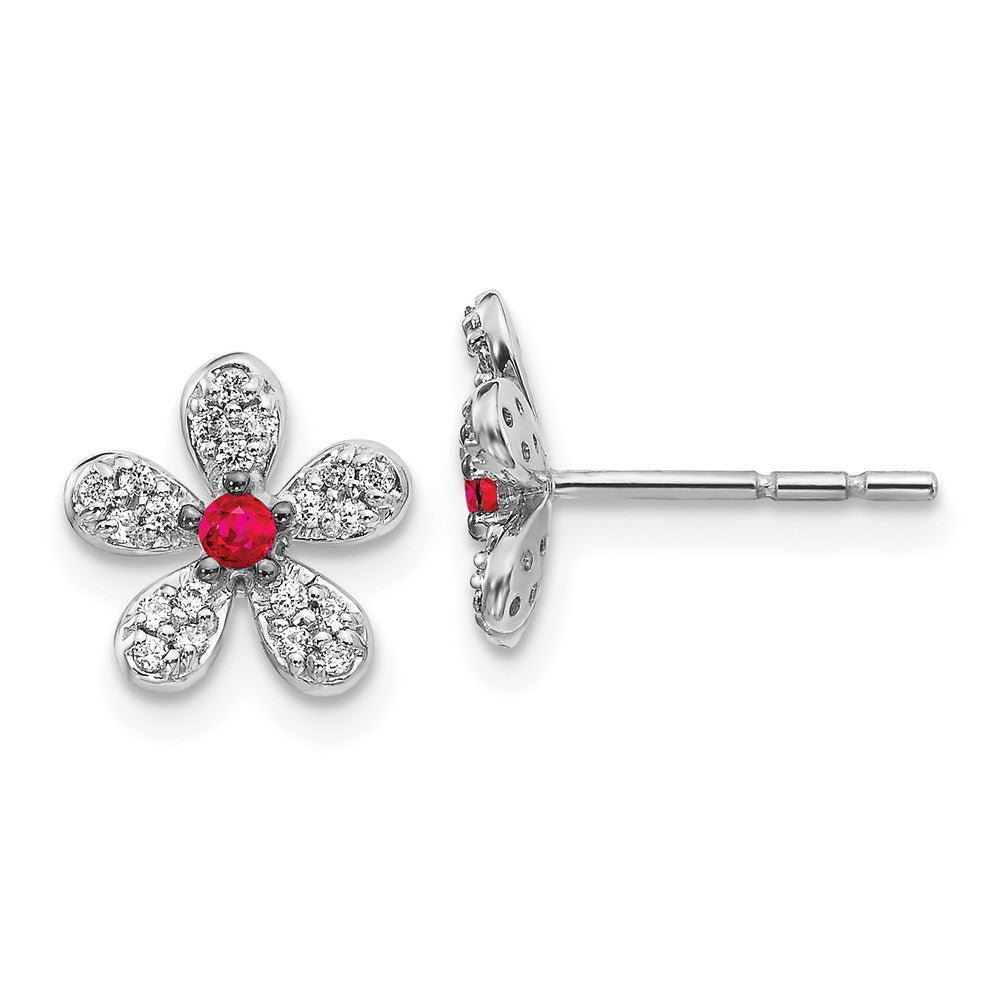 14K Weißgold Ohrringe mit echten Diamanten und Rubinen
