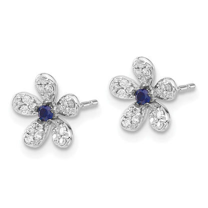 14K Weissgold Ohrringe mit echten Diamanten und Saphiren