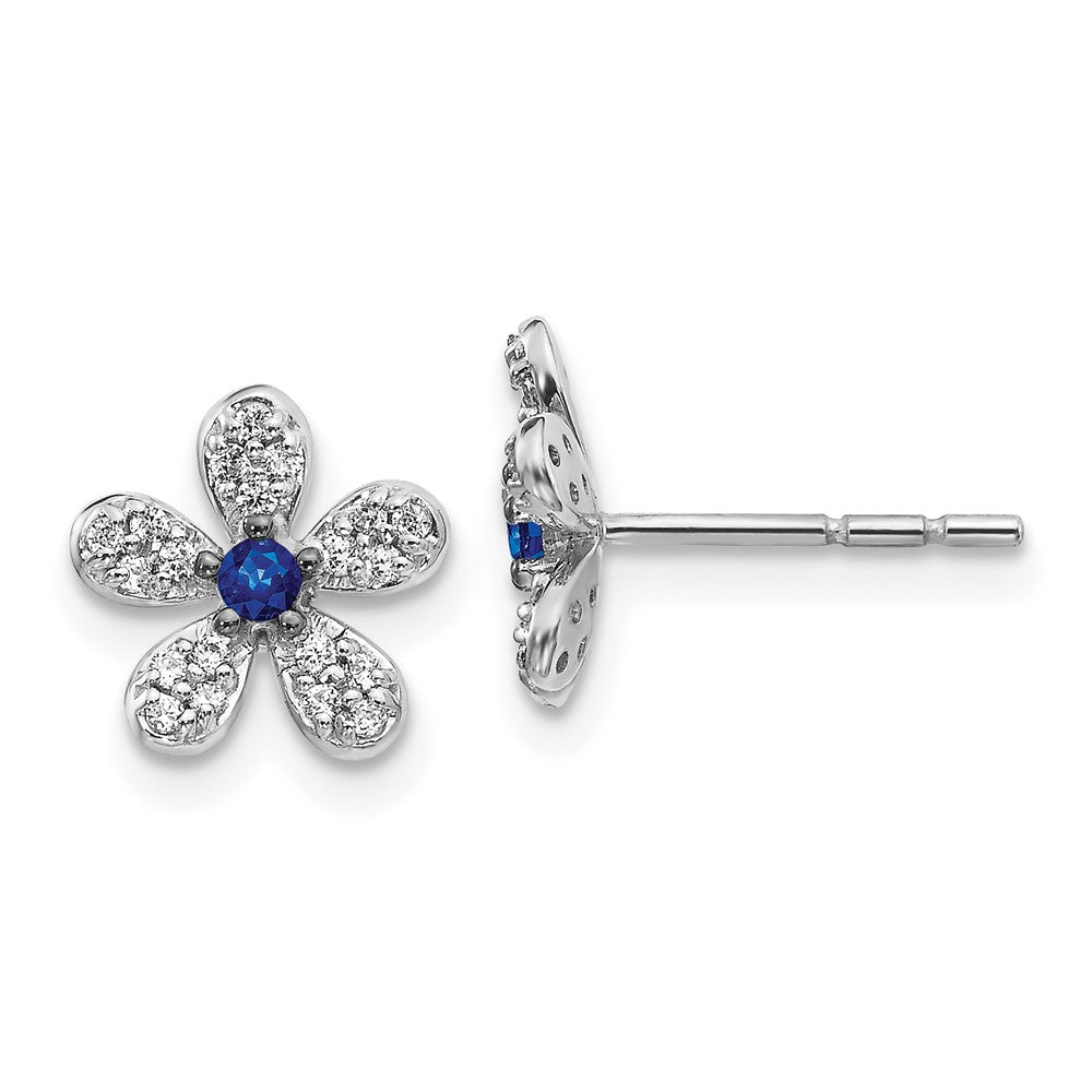 14K Weissgold Ohrringe mit echten Diamanten und Saphiren
