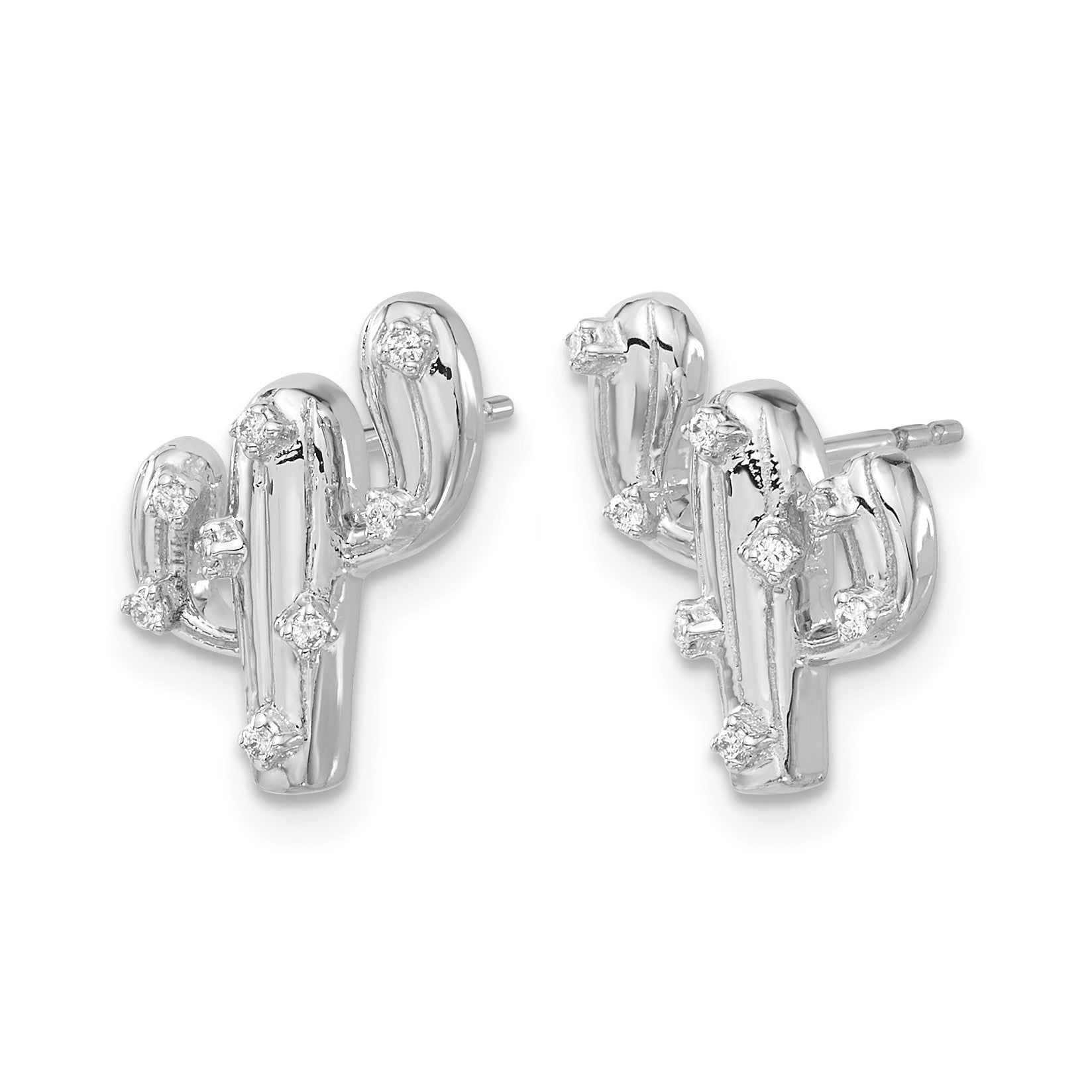 14K Weißgold Ohrringe mit echten Diamanten in Kaktus-Design