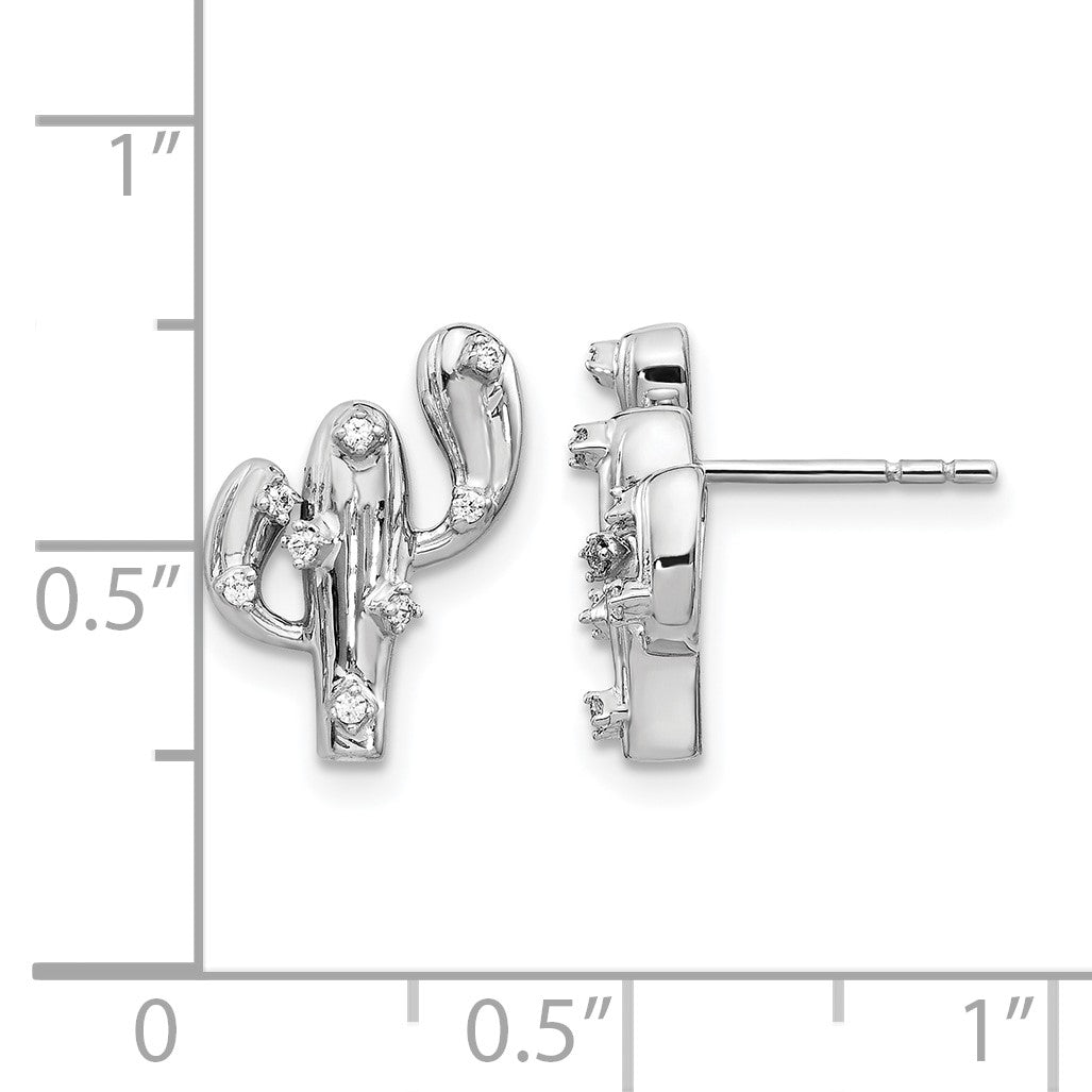 14K Weißgold Ohrringe mit echten Diamanten in Kaktus-Design