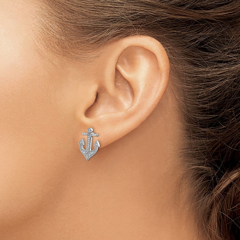 14K Weißgold Ohrringe mit echten Diamanten in Anker-Design