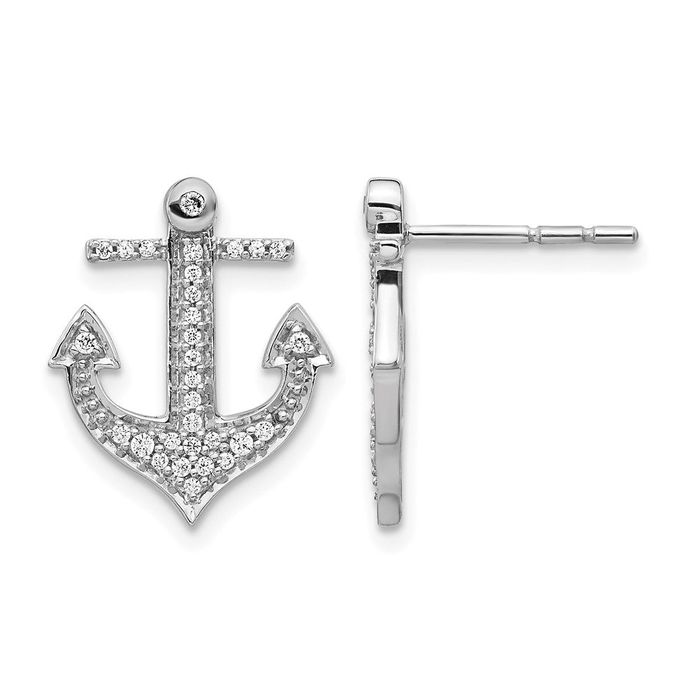 14K Weißgold Ohrringe mit echten Diamanten in Anker-Design