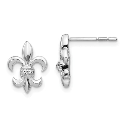 14K Weißgold Ohrstecker mit Diamanten, Fleur-de-Lis-Design
