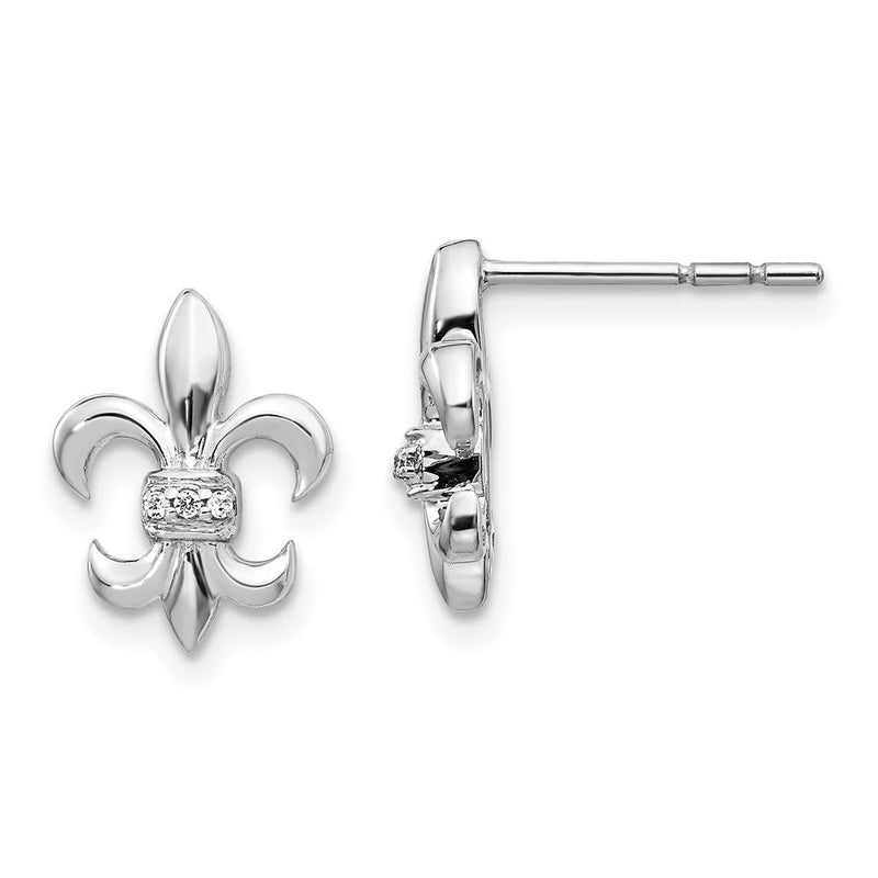 14K Weißgold Ohrstecker mit Diamanten, Fleur-de-Lis-Design