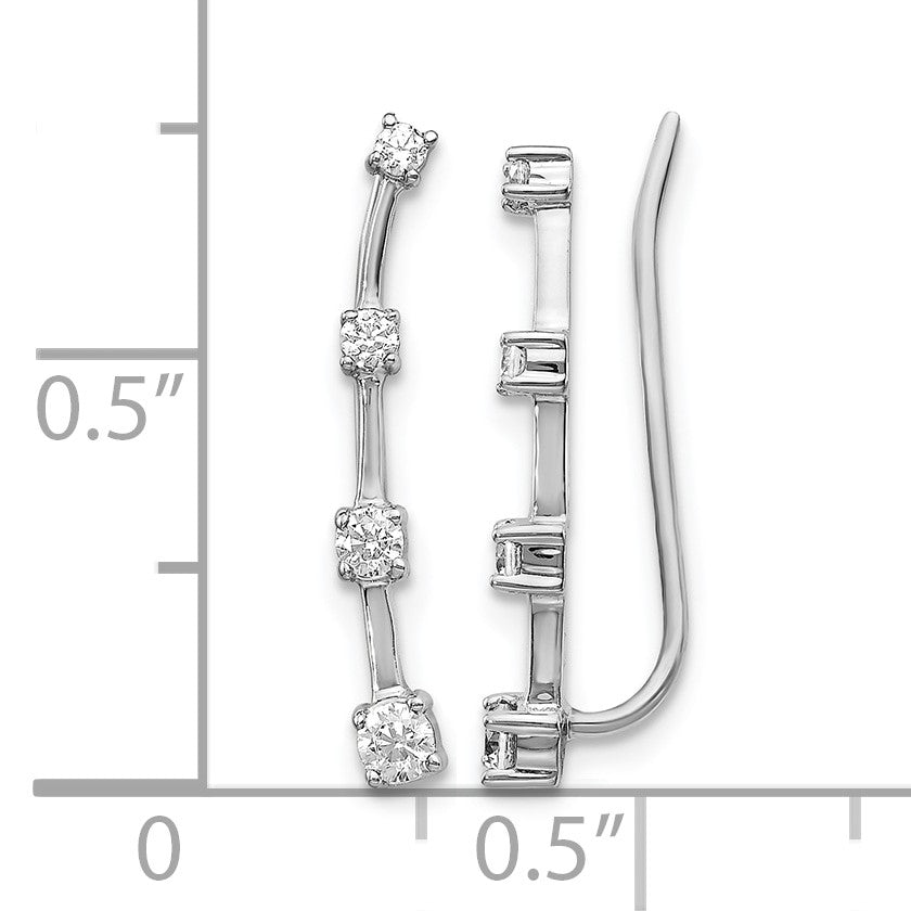 14K Weißgold Ohrklimmer-Ohrringe mit echten, abgestuften Diamanten (4 Steine)