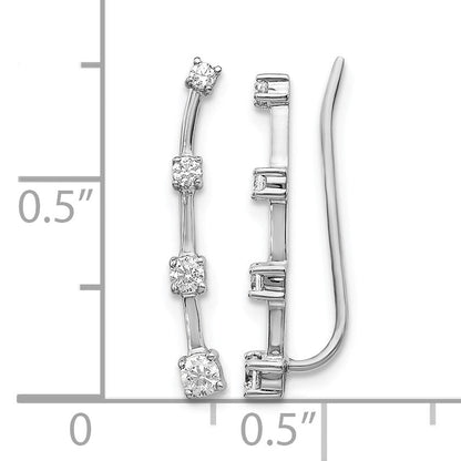 14K Weißgold Ohrklimmer-Ohrringe mit echten, abgestuften Diamanten (4 Steine)