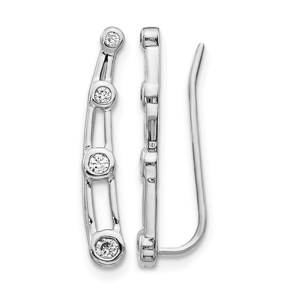 14K Weißgold Ohr-Climber mit echten Diamanten in aufsteigender Größe, 4 Steine