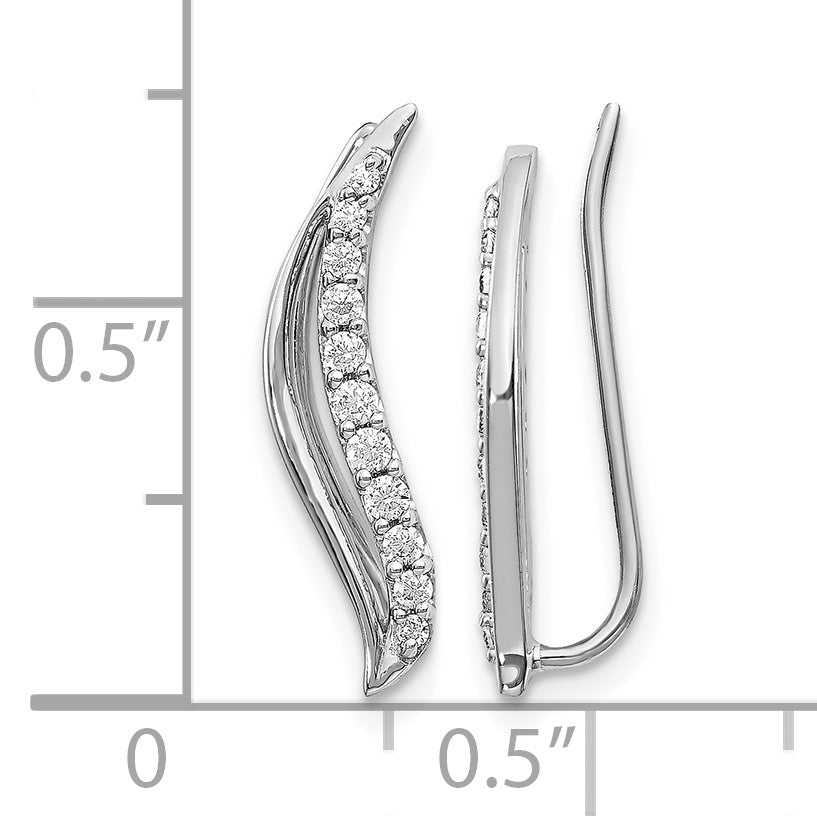 14K Weißgold Ohr-Climber „Welle" mit echten Diamanten