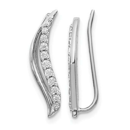 14K Weißgold Ohr-Climber „Welle" mit echten Diamanten