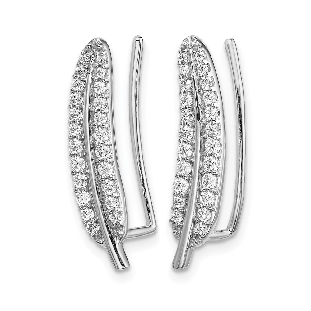 14K Weißgold Ohr-Climber Ohrringe mit echten Diamanten in Federform