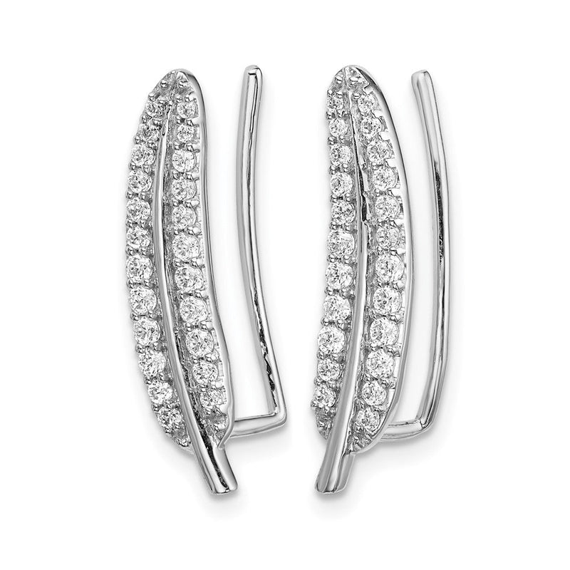 14K Weißgold Ohr-Climber Ohrringe mit echten Diamanten in Federform