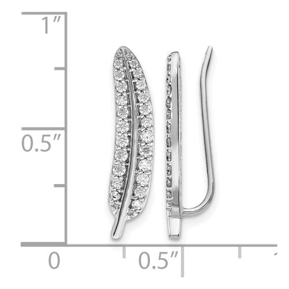 14K Weißgold Ohr-Climber Ohrringe mit echten Diamanten in Federform