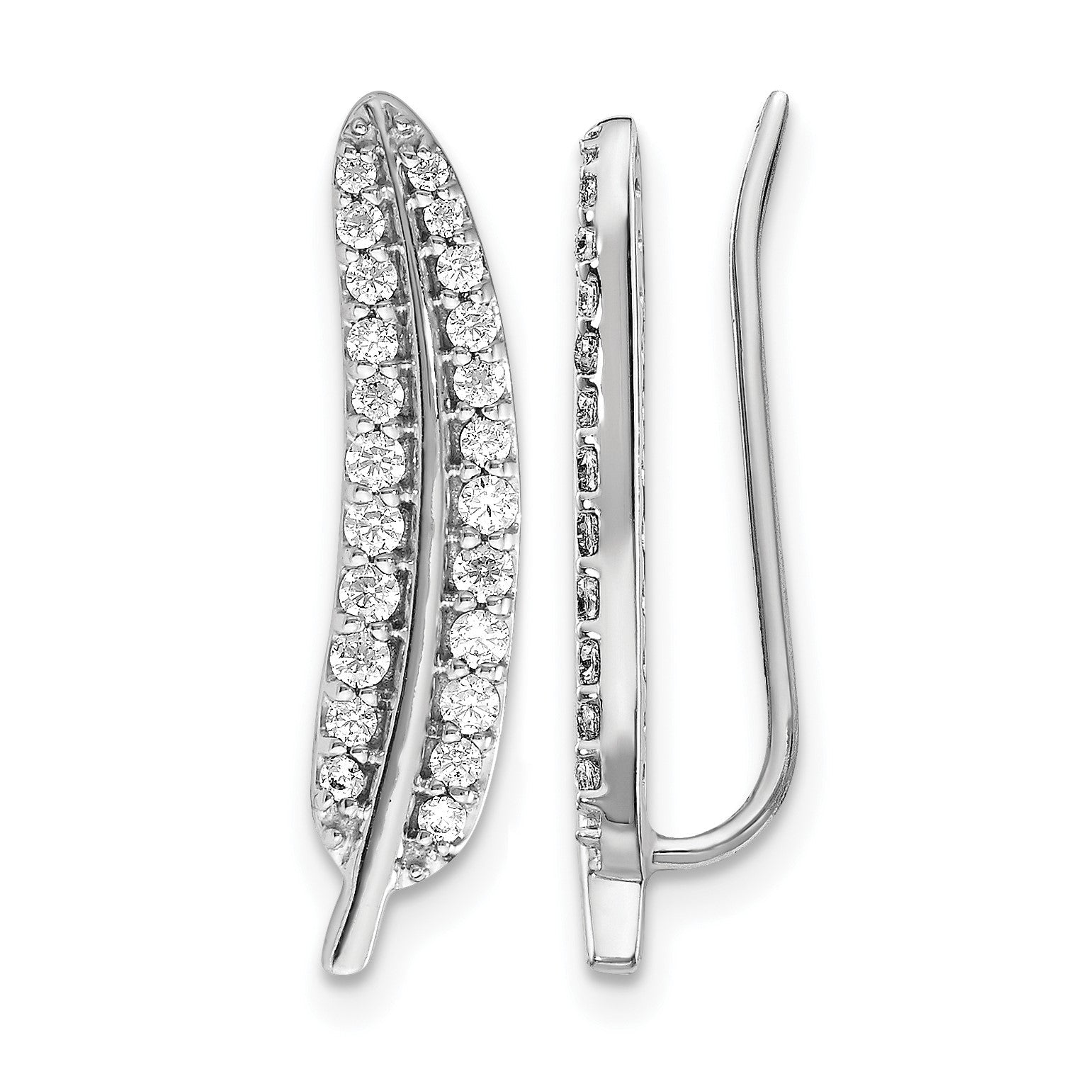 14K Weißgold Ohr-Climber Ohrringe mit echten Diamanten in Federform