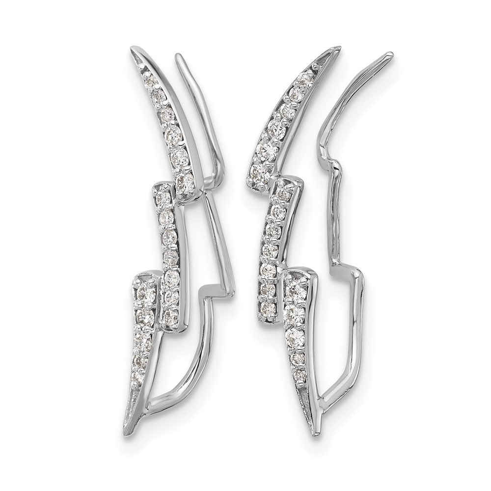 14K Weißgold Ohrringe mit echten Diamanten, Ear Climber, Blitz-Design