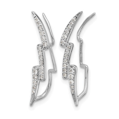 14K Weißgold Ohrringe mit echten Diamanten, Ear Climber, Blitz-Design