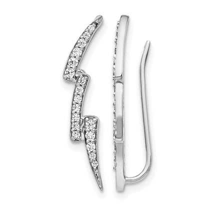 14K Weißgold Ohrringe mit echten Diamanten, Ear Climber, Blitz-Design