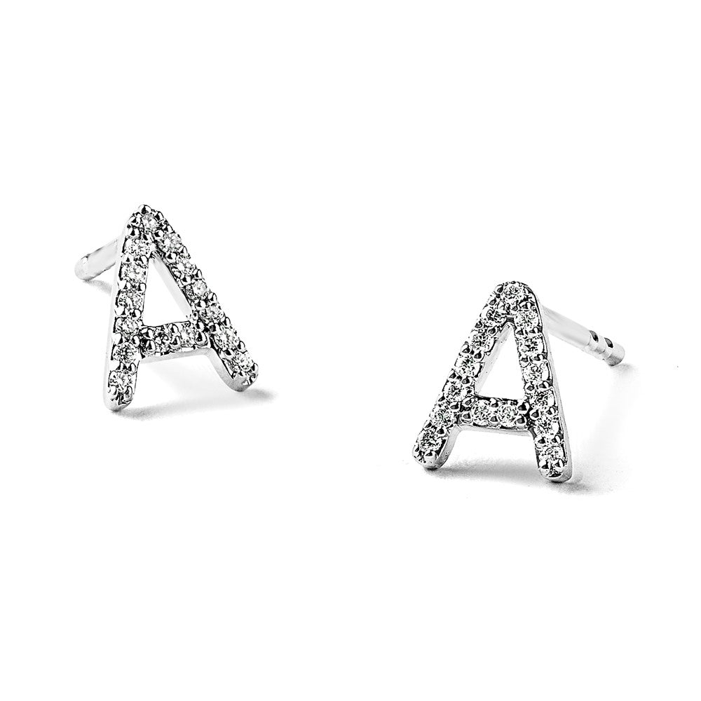 14K Weißgold Ohrringe mit echten Diamanten, Buchstabe A