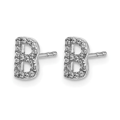 14K Weißgold Ohrringe mit echtem Diamant-Initial „B“