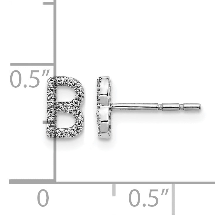 14K Weißgold Ohrringe mit echtem Diamant-Initial „B“