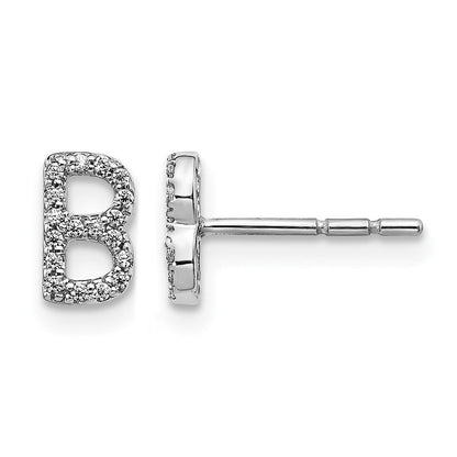 14K Weißgold Ohrringe mit echtem Diamant-Initial „B“