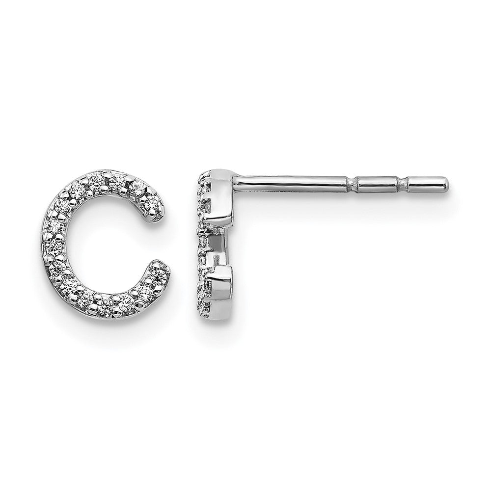 14K Weißgold Ohrringe mit echten Diamanten, Buchstabe C