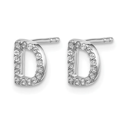 14K Weißgold Laborgezüchtete Diamant-Initial-Ohrstecker Buchstabe D, VS/SI+ G+