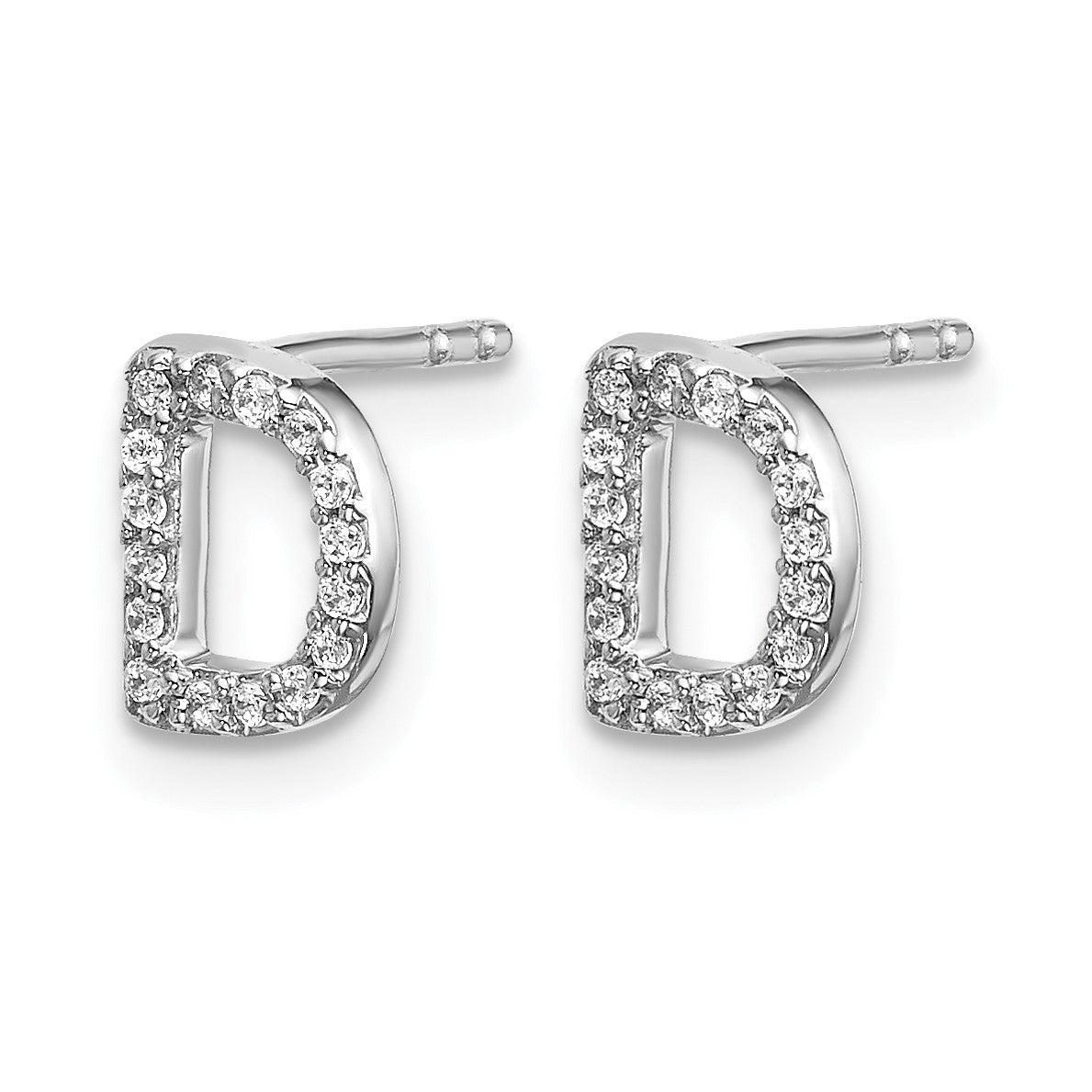 14K Weißgold Ohrringe mit echten Diamanten, Initiale „D“