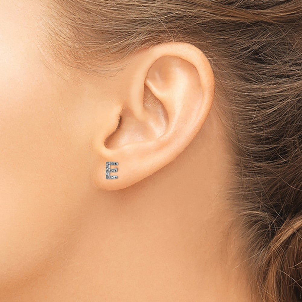 14K Weißgold Ohrringe mit echten Diamanten, Initiale „E"