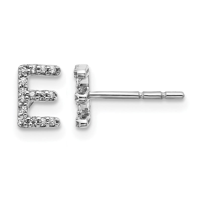 14K Weißgold Labor-Diamant Buchstabe E Initial-Ohrstecker, VS/SI+ G+