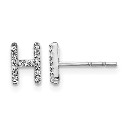 14K Weißgold Ohrringe mit echten Diamanten, Buchstabe H