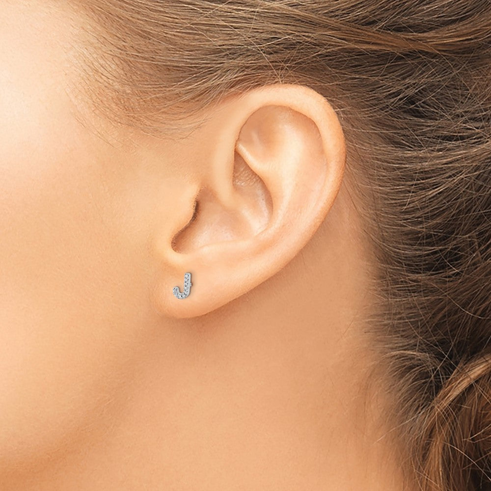 14K Weißgold Ohrringe mit echten Diamanten, Initiale J