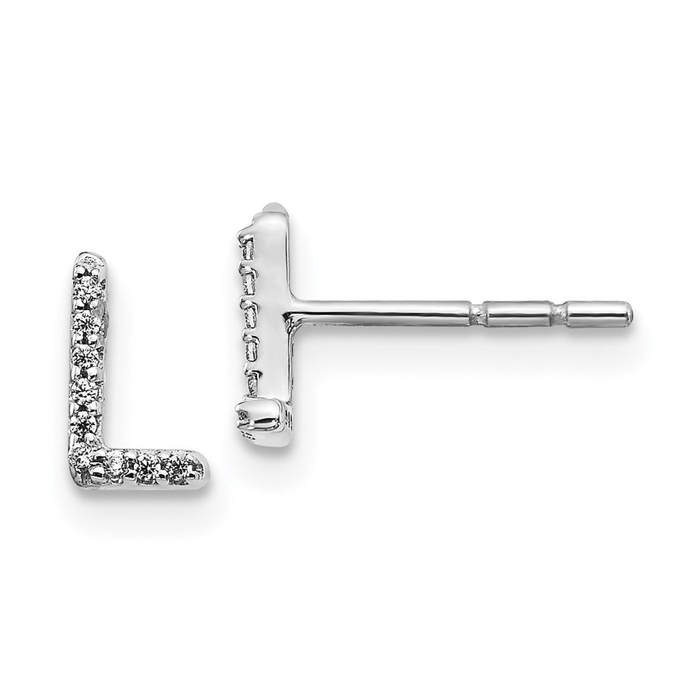 14K Weißgold Ohrringe mit echten Diamanten, Initiale L