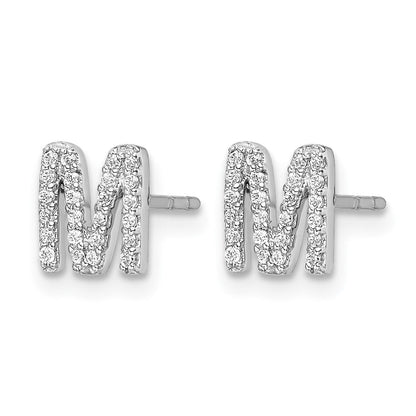 14K Weißgold Diamant-Initial-Ohrringe „M“