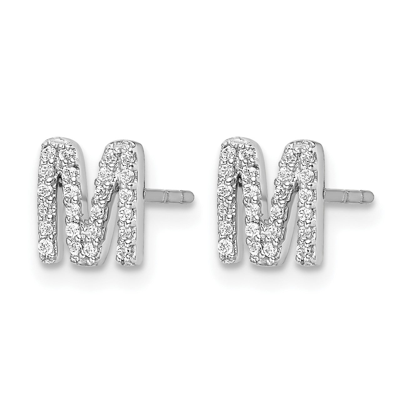 14K Weißgold Diamant-Initial-Ohrringe „M“
